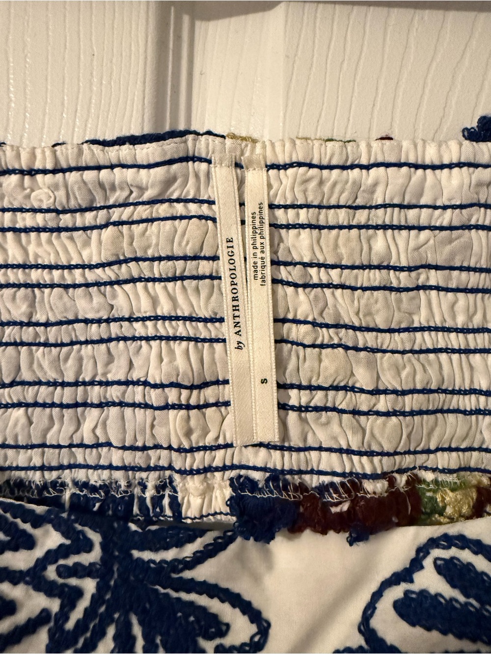 Anthropologie White Mini Dress with Blue Floral Embroidery - Picture 4 of 4
